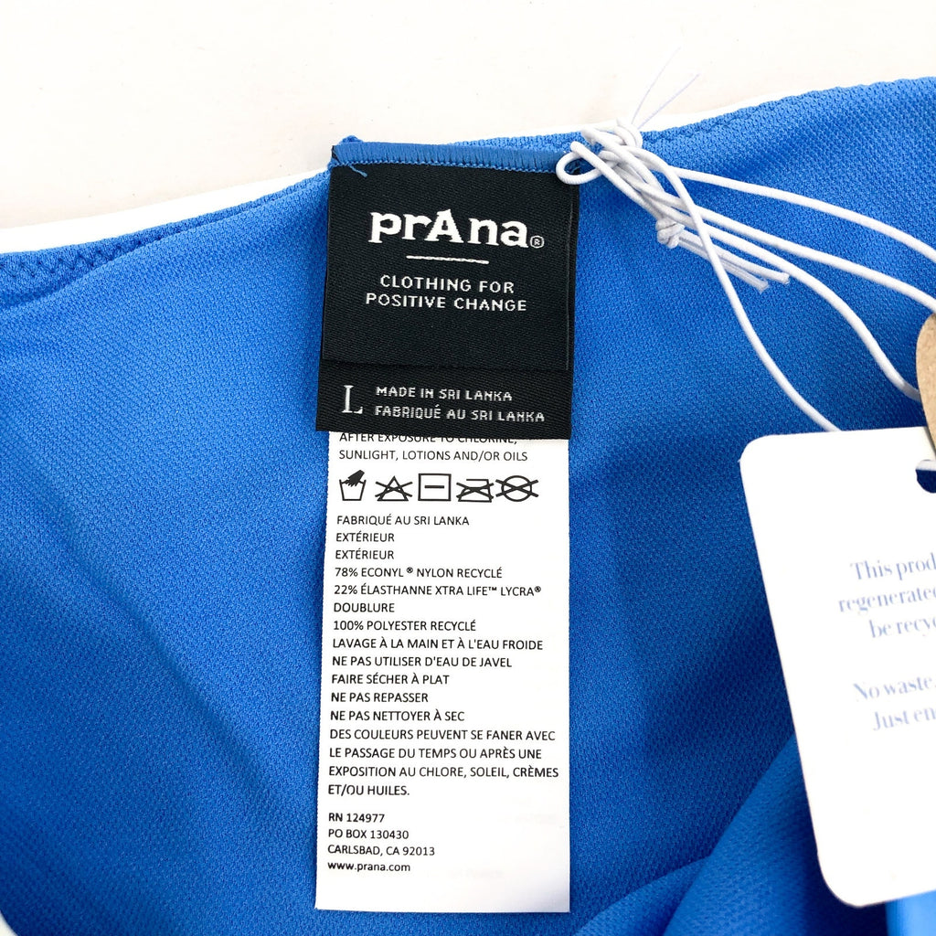 PRANA Women's Tulum Bikini Bottom Large Blue Clear Sky Colorblock Mid Rise NWT