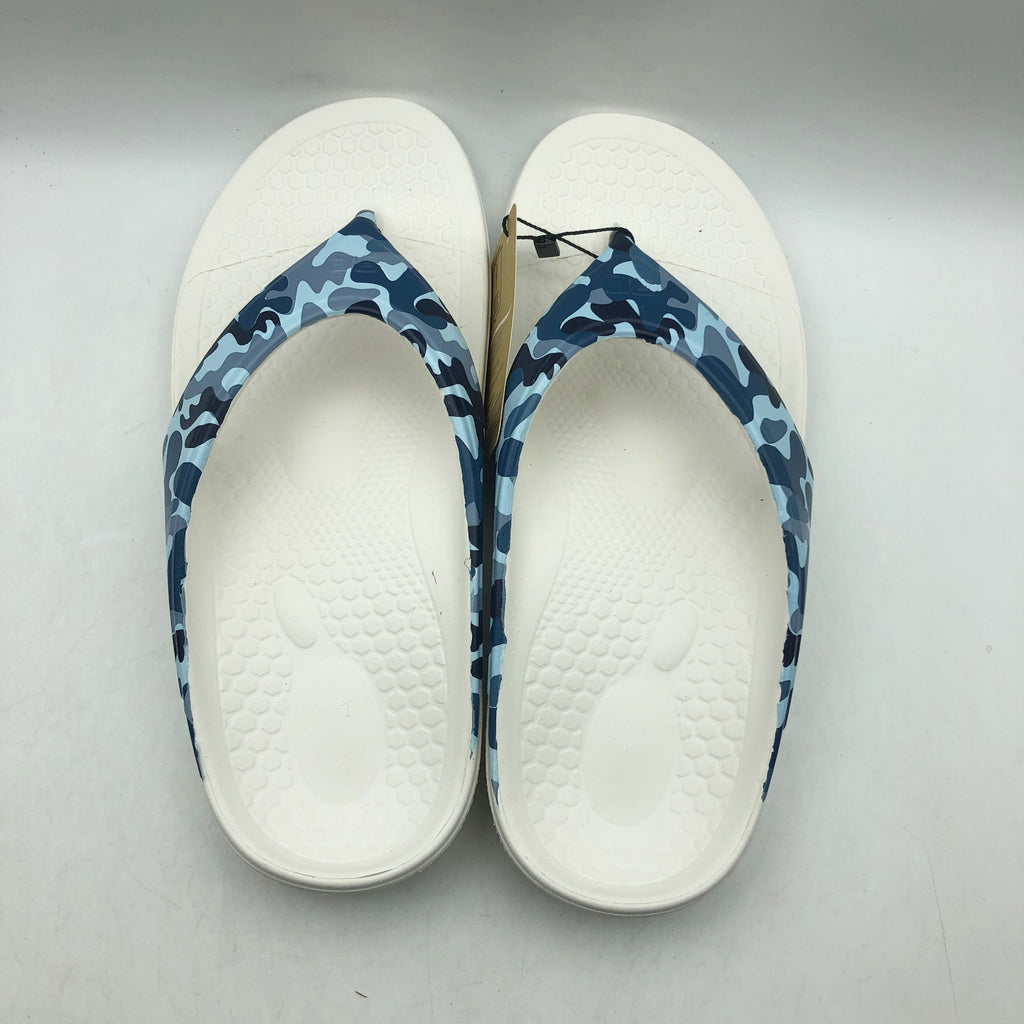 Spenco Womens Fusion 2 Supportive Slide Sandals 10 Wide Blue Camo Flip Flop NWOB