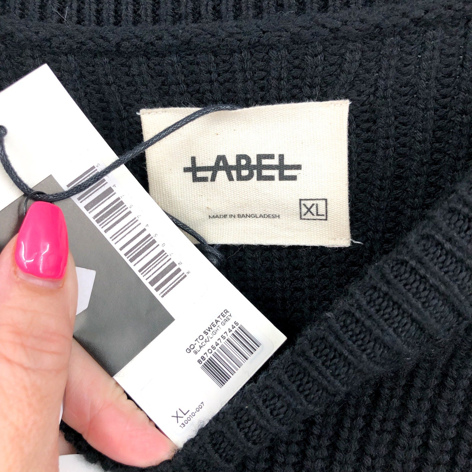 LABEL Mens Go-To Sweater XL Black Grey Merino Wool Knit Crewneck Pullover NWT