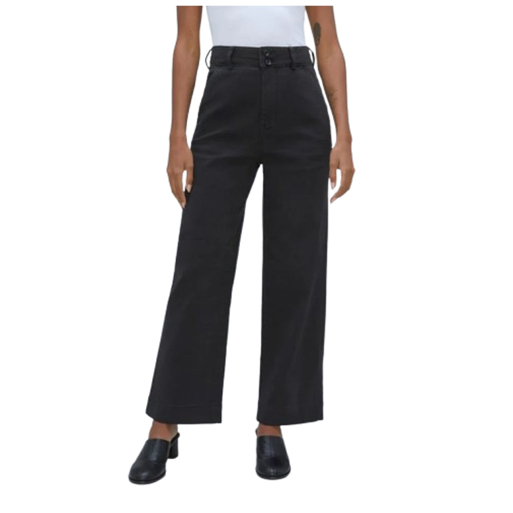 EVERLANE Womens Organic Wide-Leg Crop Pants Size 4 Black Chino Stretch Twill NWT