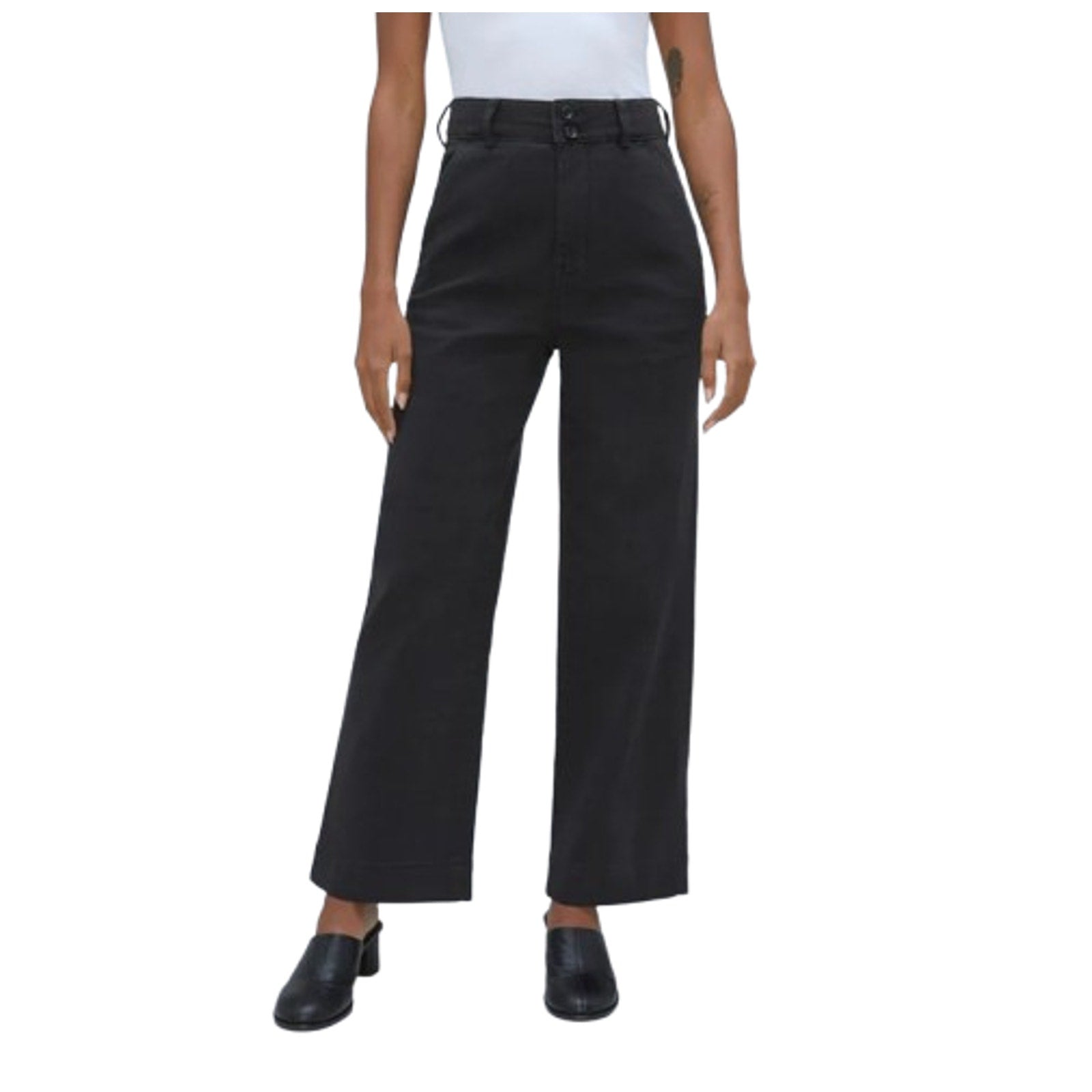 EVERLANE Womens Organic Wide-Leg Crop Pants Size 4 Black Chino Stretch Twill NWT