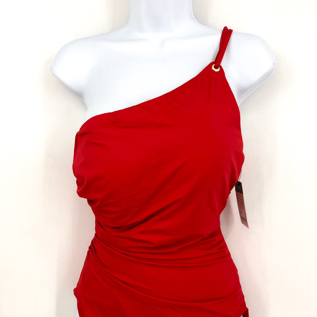 LAUREN RALPH LAUREN Double Strap One Piece Swimsuit Size 6 Red One Shoulder NWT