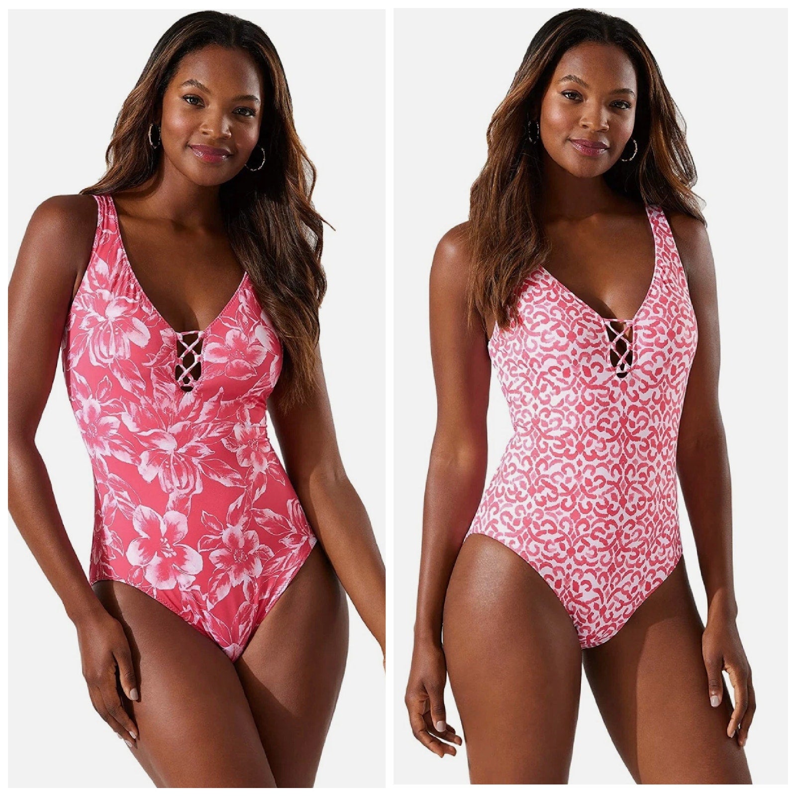 TOMMY BAHAMA Scrolls Reversible One-Piece Swimsuit Size 4 Pink Lace Back NWOT