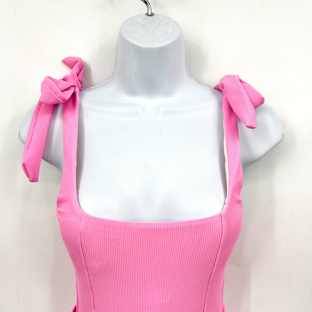 BEACH RIOT Women's Sydney Belted One Piece Swimsuit XS Prism Pink Ribbed NWT