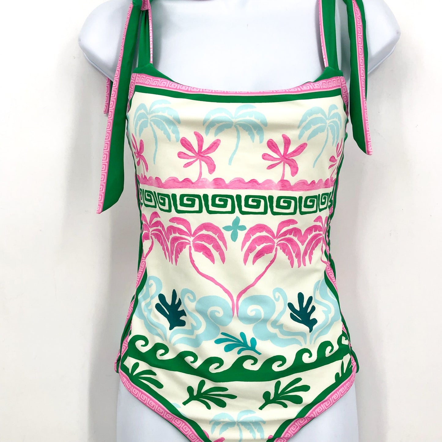 BEACH RIOT Women's Shona One Piece Swimsuit Small White Tropical Palm Print