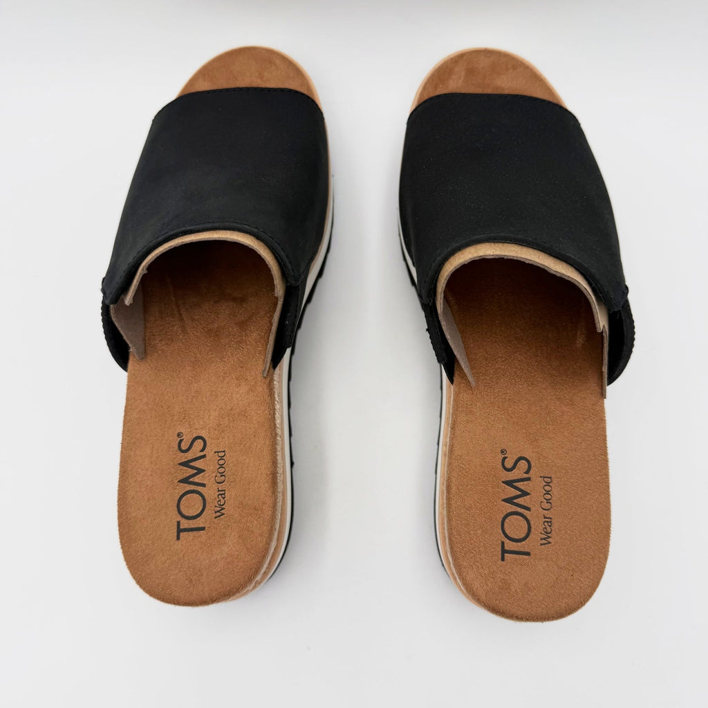 TOMS Womens Diana Mule Platform Wedge Sandals Size 7.5 EU 38 Black Leather NIB
