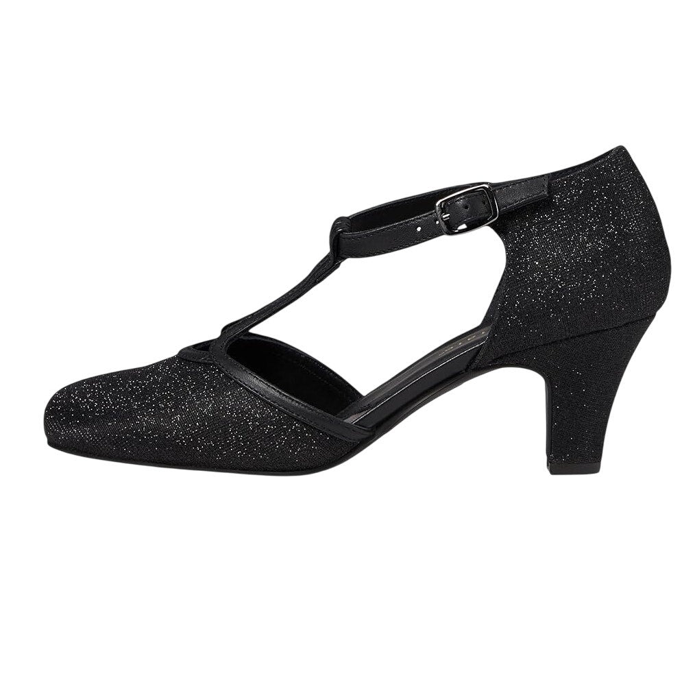 David Tate Womens Fantastic Heels 10 NARROW Black Glitter Fabric T-Strap NIB