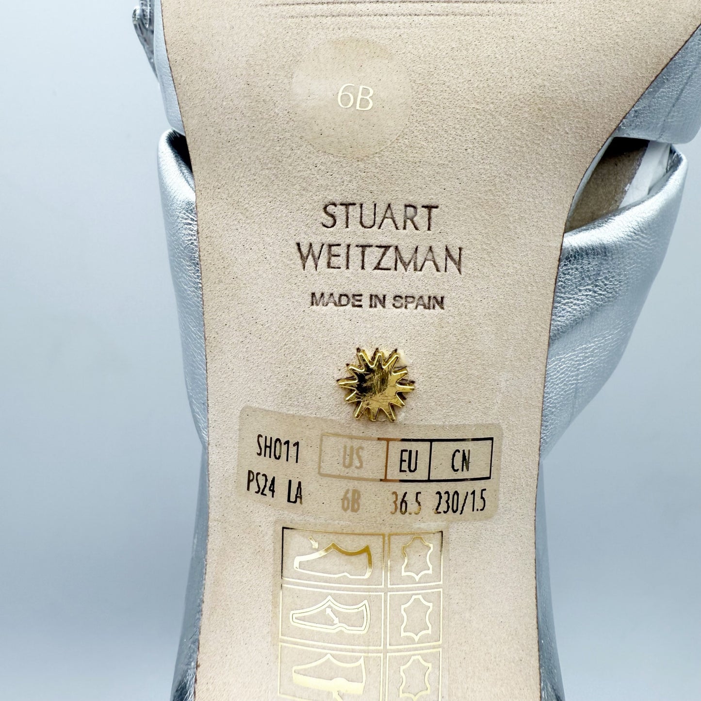 Stuart Weitzman Womens Sofia 45 Slide High Heels Size 6 Silver Leather Bow NIB