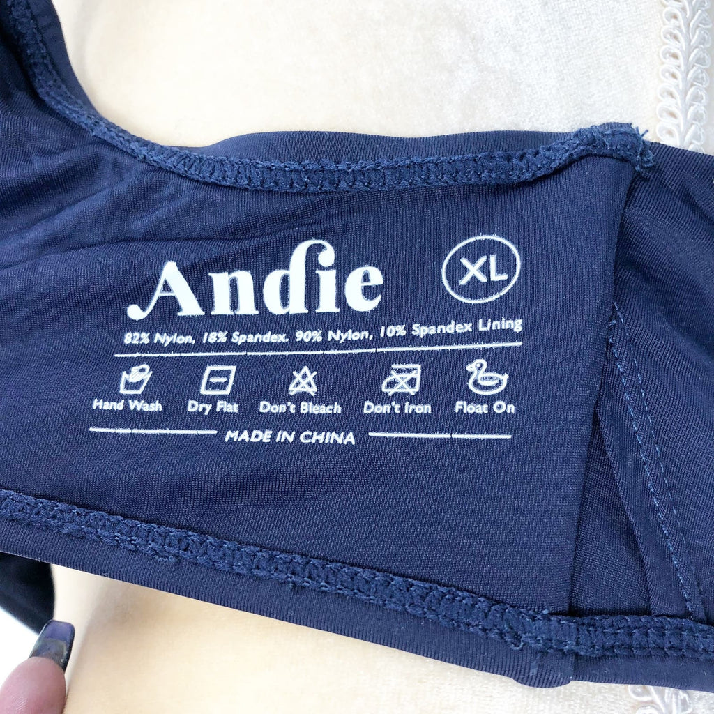 ANDIE SWIM The Wynwood Bikini Top XL Navy Blue One Shoulder NWT