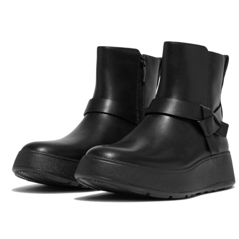 FitFlop Womens F-Mode Folded-Knot Flatform Boots Size 9 Black Leather NWOB