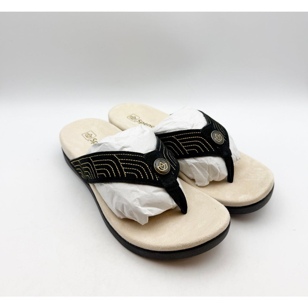 Spenco Waco Women's Laguna Ellie Flip Flop Sandal Size 7.5 WIDE EU 38 Black NIB