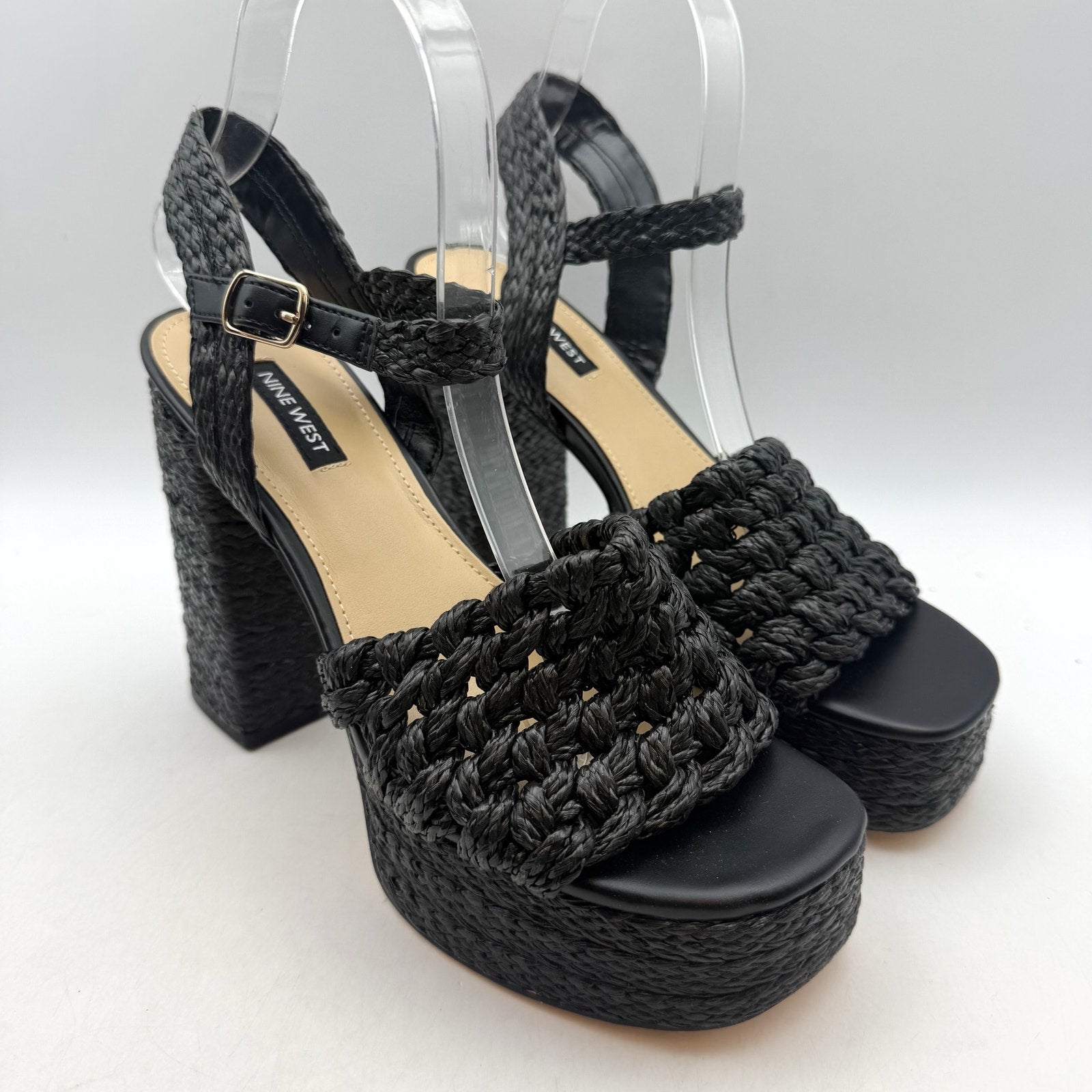 Nine West Womens Vadyn Platform Sandals US 8.5 M Black Heels NWOB