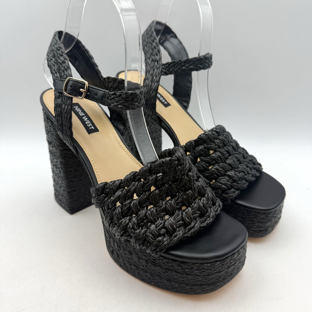 Nine West Womens Vadyn Platform Sandals US 8.5 M Black Heels NWOB