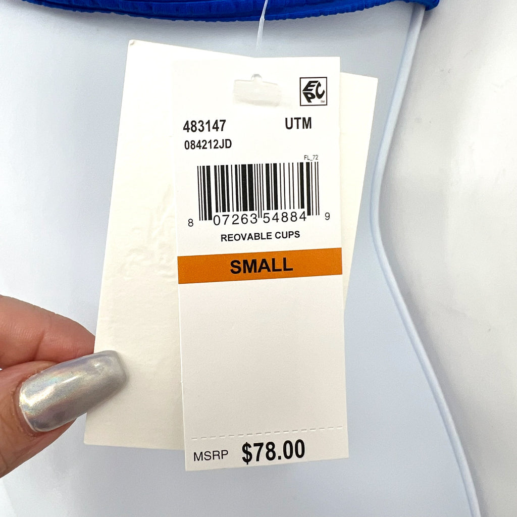BECCA Women's Coast Halter Bikini Top Small Blue Ultramarine Adjustable Tie NWT