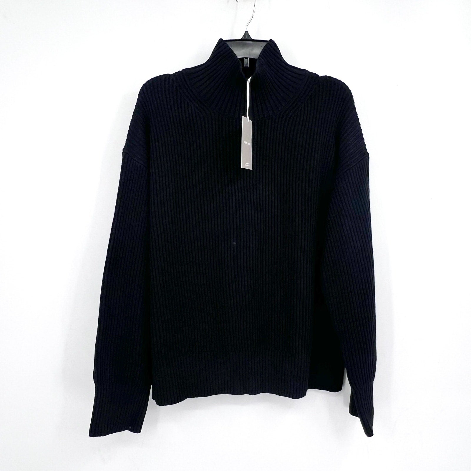 EVERLANE Women's The Organic Cotton Ribbed Turtleneck Sweater Large Black NWT