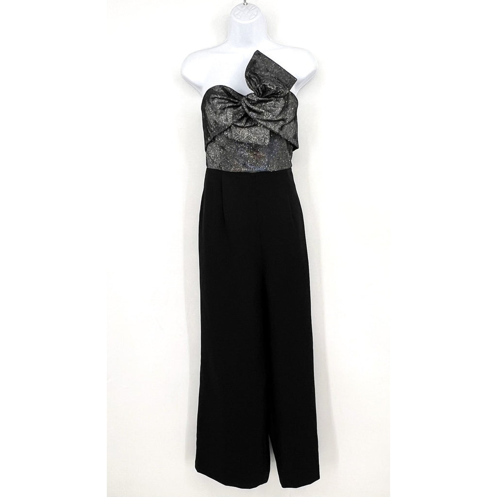 SAM EDELMAN Womens Cady Strapless Jumpsuit Size 4 Black Silver Metallic Bow NWT