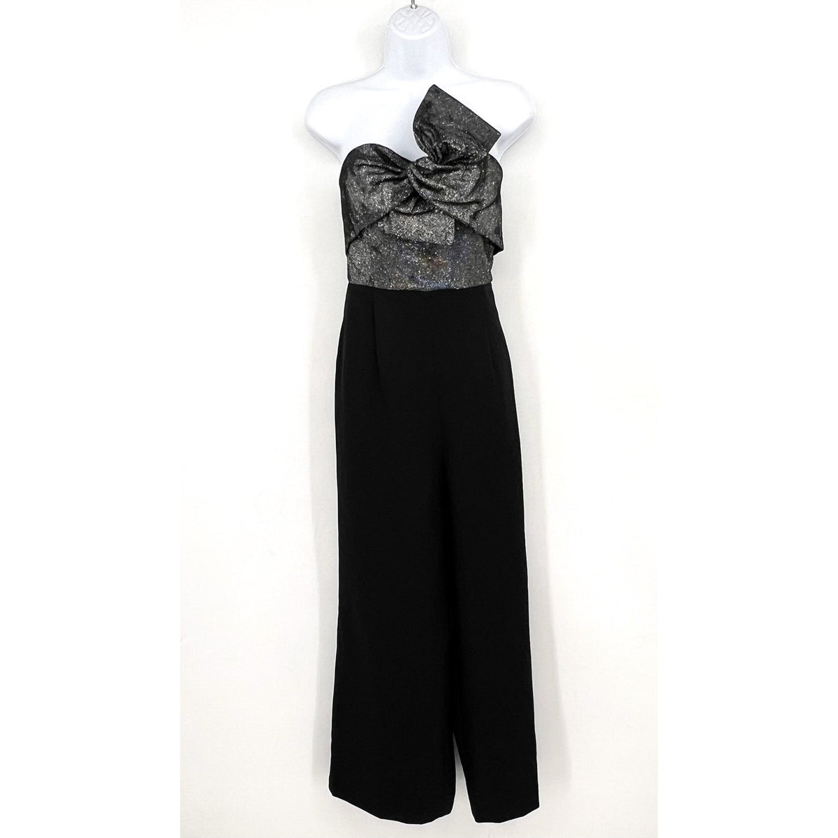 SAM EDELMAN Womens Cady Strapless Jumpsuit Size 4 Black Silver Metallic Bow NWT