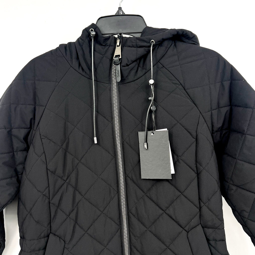 DKNY Womens Diamond Quilted Jacket XS Black Hooded Mid-Length NWT