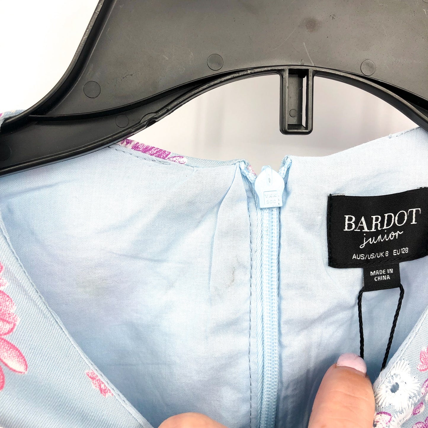 BARDOT Girls Ella Broderie Dress Size 8 Blue Floral Size Long Sleeve NWT