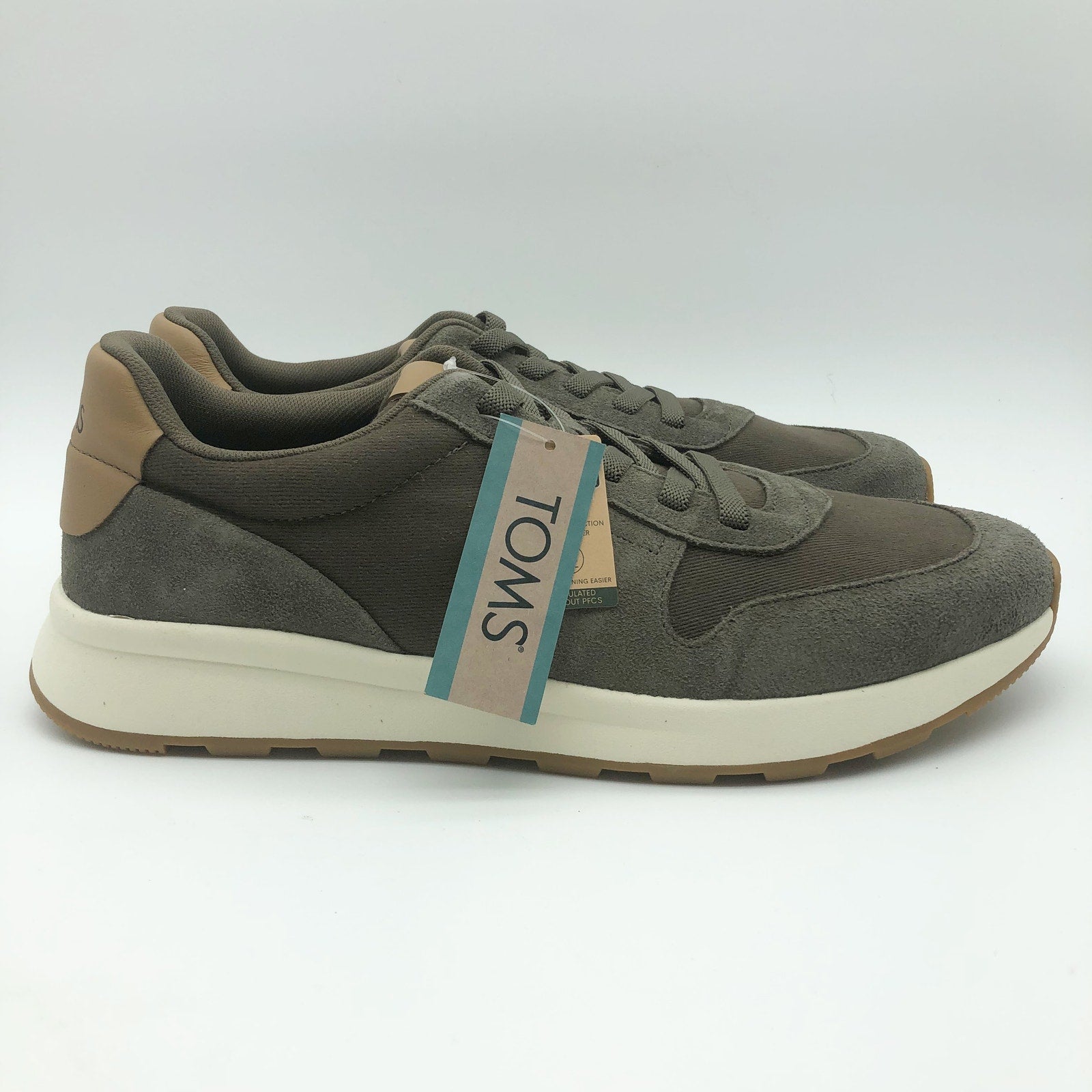 Toms Mens TRVL LITE Retro Runner Casual Sneakers Size 14 Olive Green Suede NIB