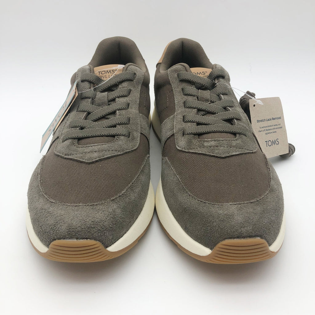 Toms Mens TRVL LITE Retro Runner Casual Sneakers Size 14 Olive Green Suede NIB