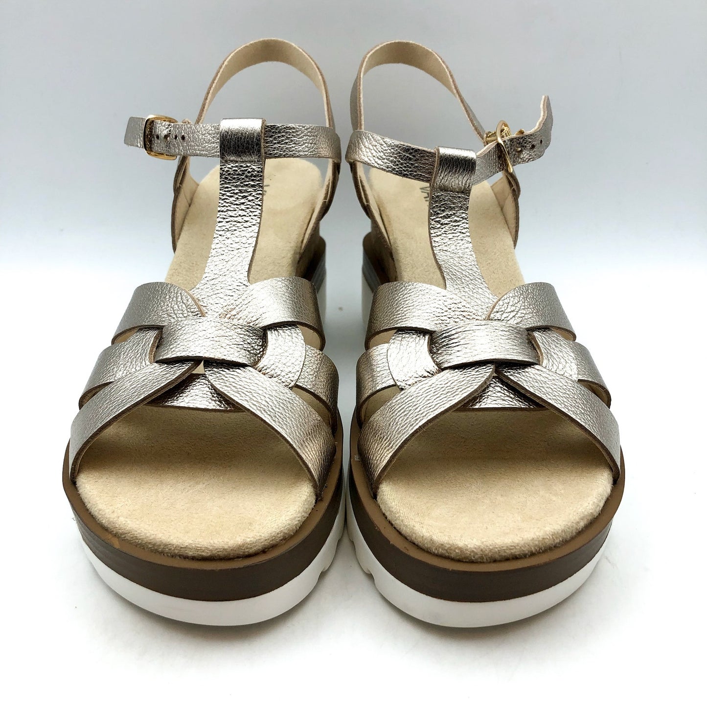 Vaneli Womens Carly Cork Casual Sandals US 8 Narrow Shell Metallic Leather NIB