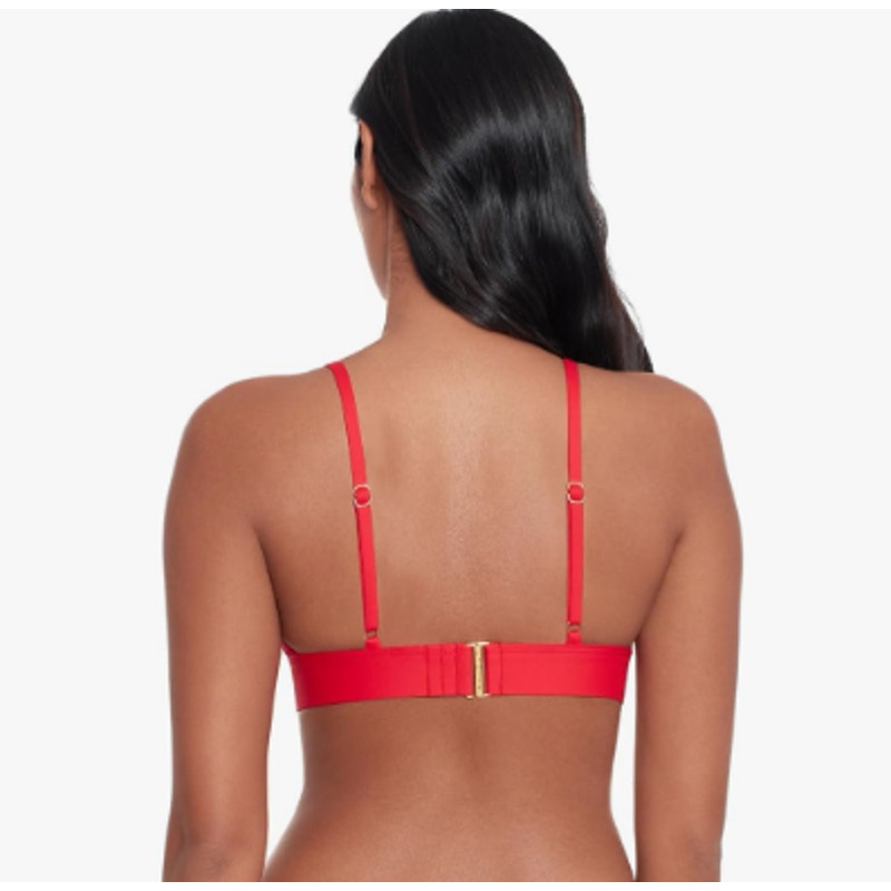 LAUREN RALPH LAUREN Toggle V Neck Bikini Top Size 14 Red Beach Club Solids NWT
