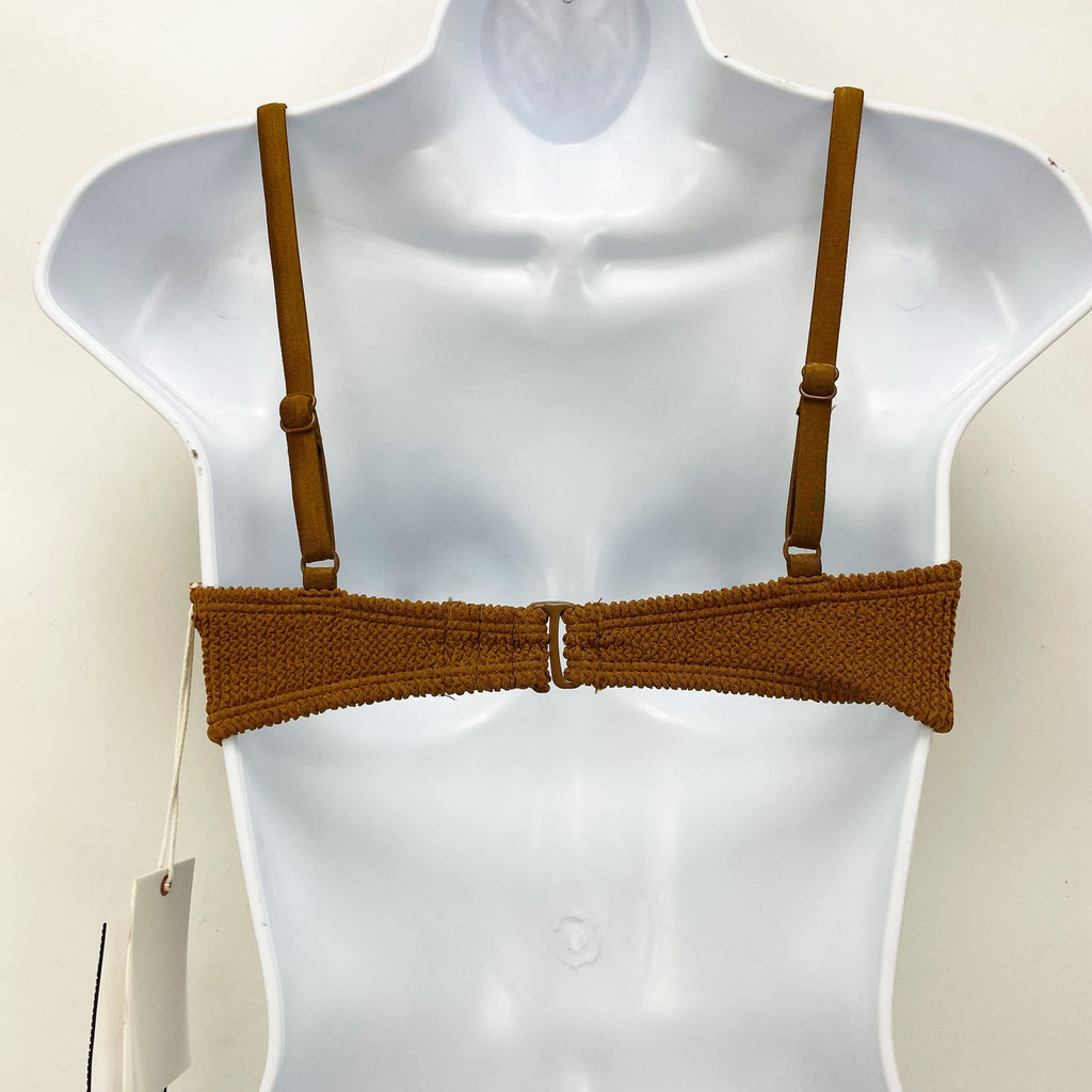 Good American Always Fits Twisted Bikini Top Size 2 MEDIUM Swim Bronze Brown NWT