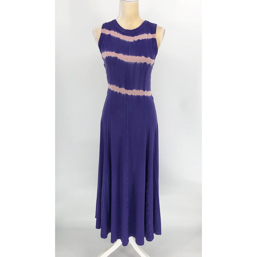 Ninety Percent Women Tie Dye Stripe Maxi Dress Small Purple Open Back NWT