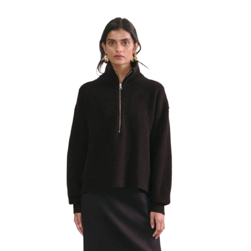EVERLANE Women's The Half-Zip Sweater Small Luxe Merino Black Long Sleeve NWT