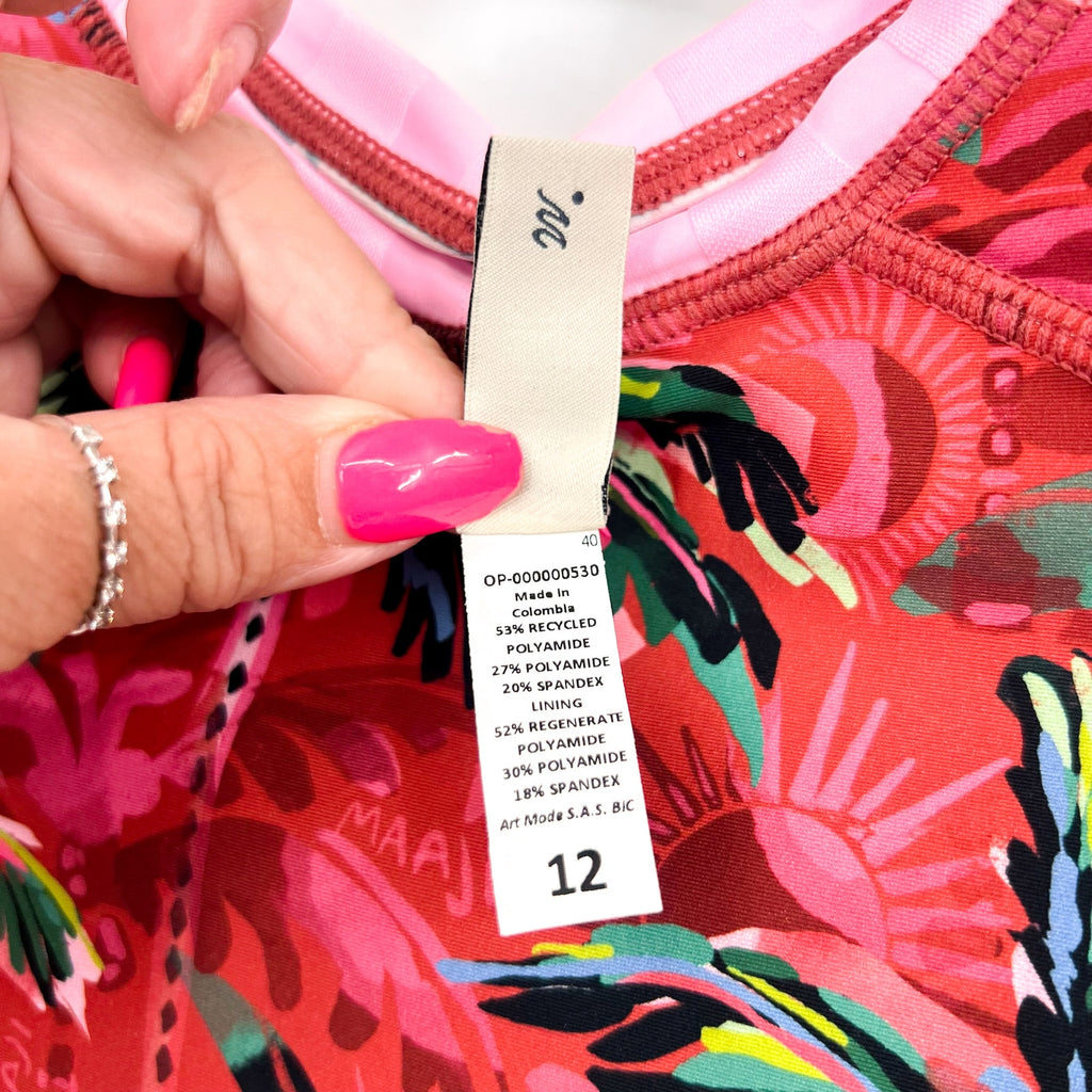 MAAJI Girl's Odyssey Rashguard Swim Top Size 12 Red Flame Palms Long Sleeve NWT