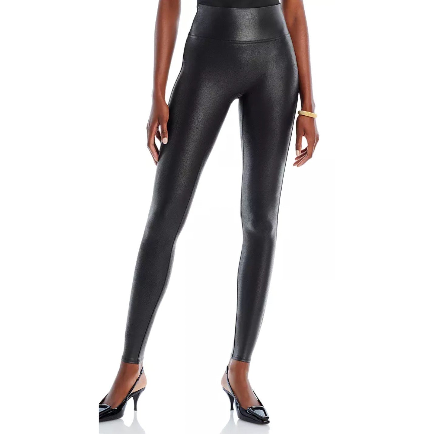 SPANX Women's SpanxShape Faux Leather Leggings 1X Petite Black High Waisted NWT