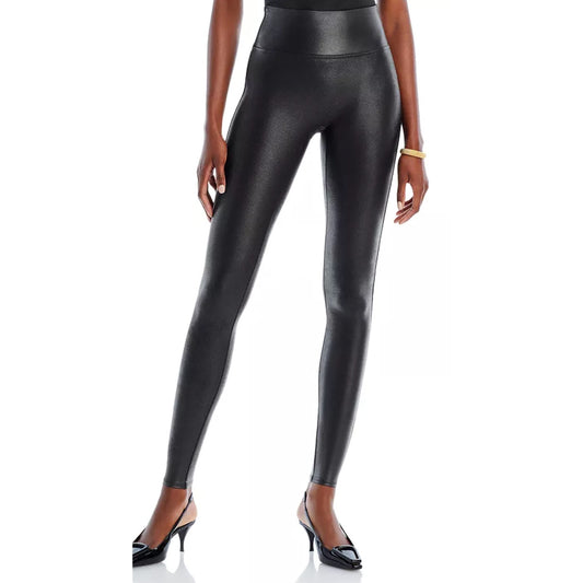 SPANX Women's SpanxShape Faux Leather Leggings 1X Petite Black High Waisted NWT