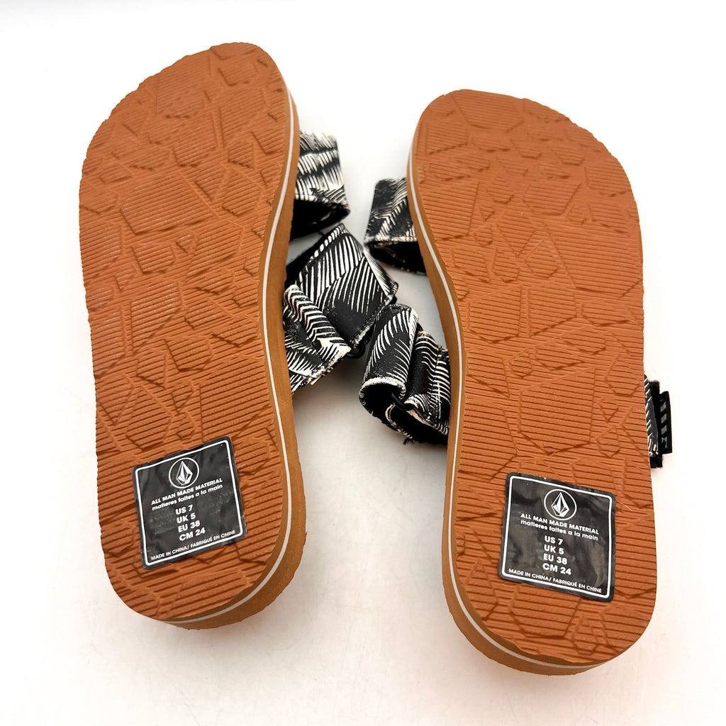 VOLCOM Women's Eco Recliner Slide Sandals Size 7 Black White Print NWOB