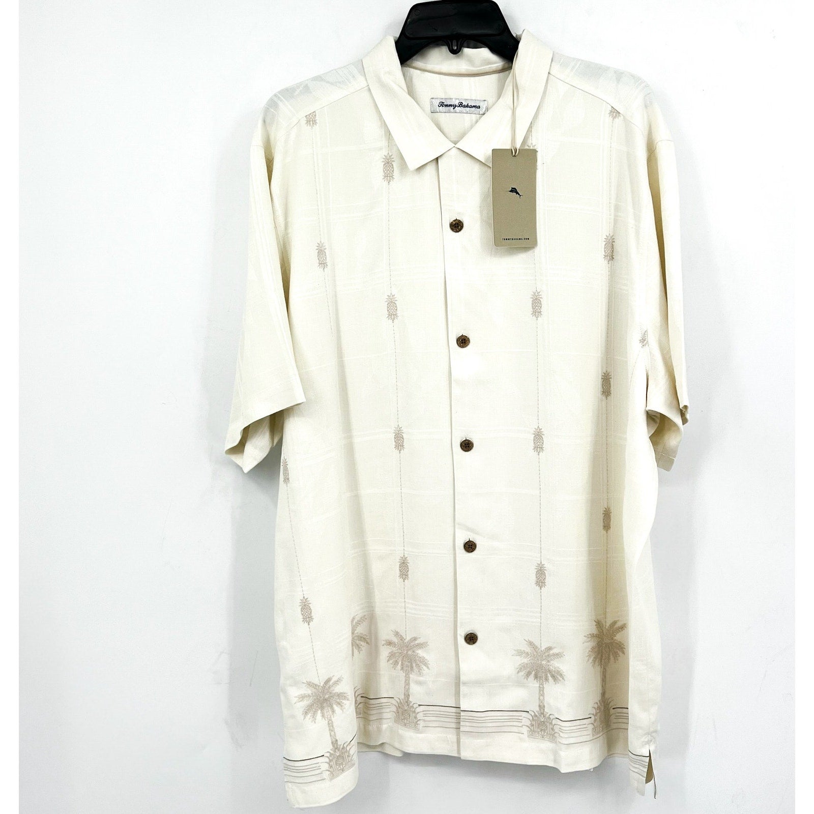 TOMMY BAHAMA Men's Pina Palms Embroidered Shirt XL Cream Continental Silk NWT