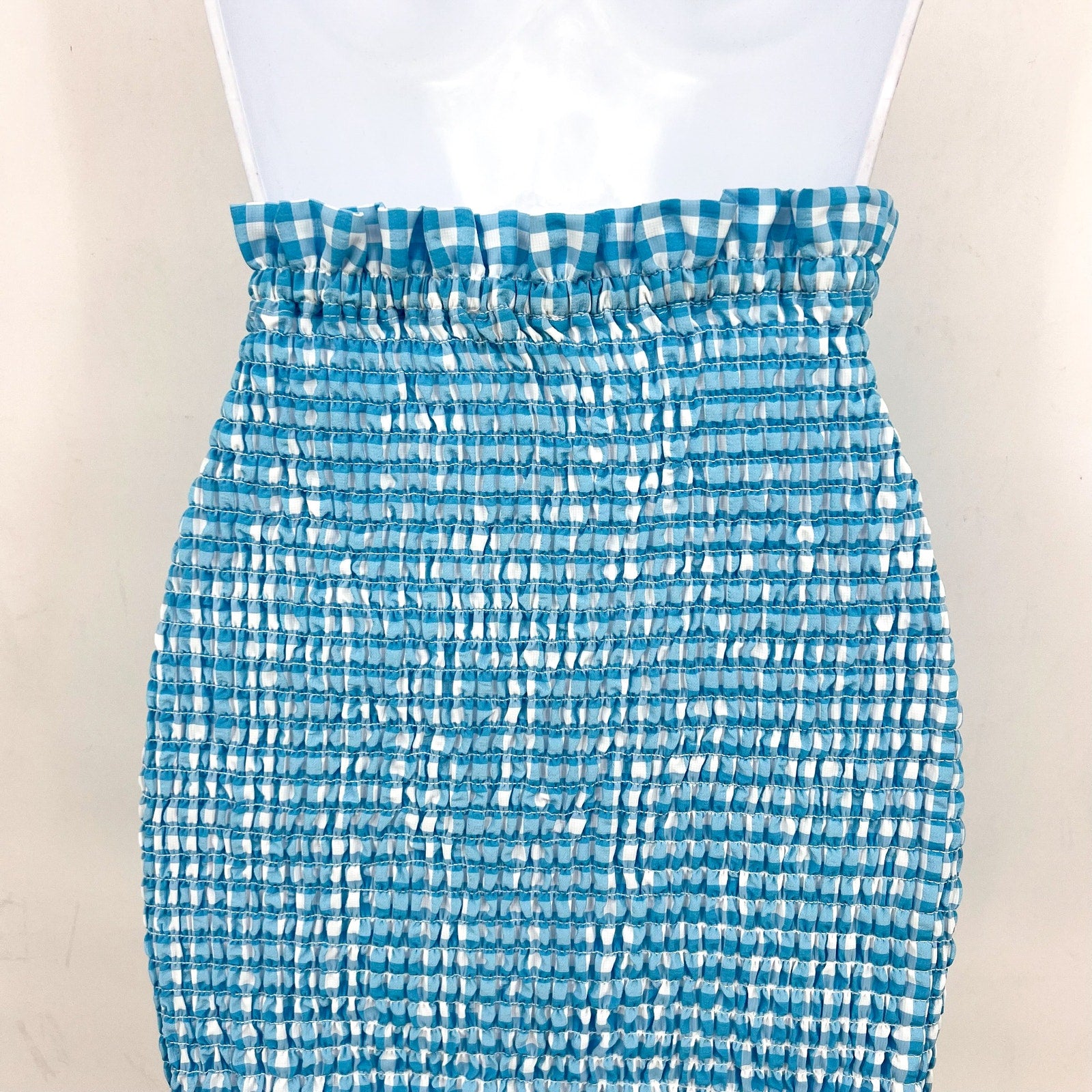 BCBGENERATION Women's Smocked Woven Mini Skirt Large Bluecomb Gingham NWOT