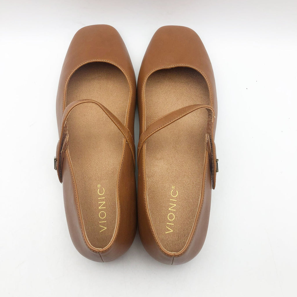 Vionic Womens Alameda Mary Jane Flats Size 9M EU 40 Brown Leather NIB