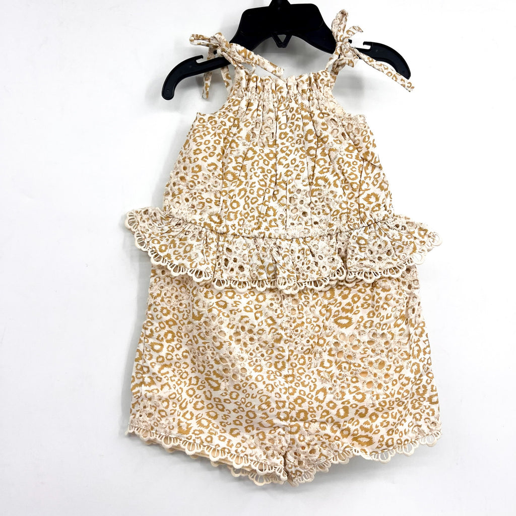 BARDOT JUNIOR Baby Leopard Trim Romper 12-18 Months Cream Beige Peplum NWT
