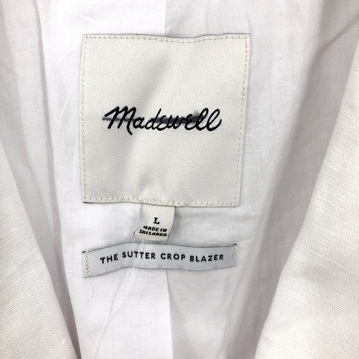 MADEWELL Women's The Sutter Crop Blazer Large White Linen NO903 NWT