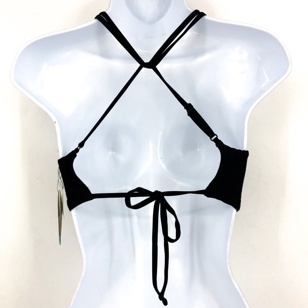 PRANA Women's Onyx Bay Bikini Top Large Black Ottoman High Neck Ribbed NWT