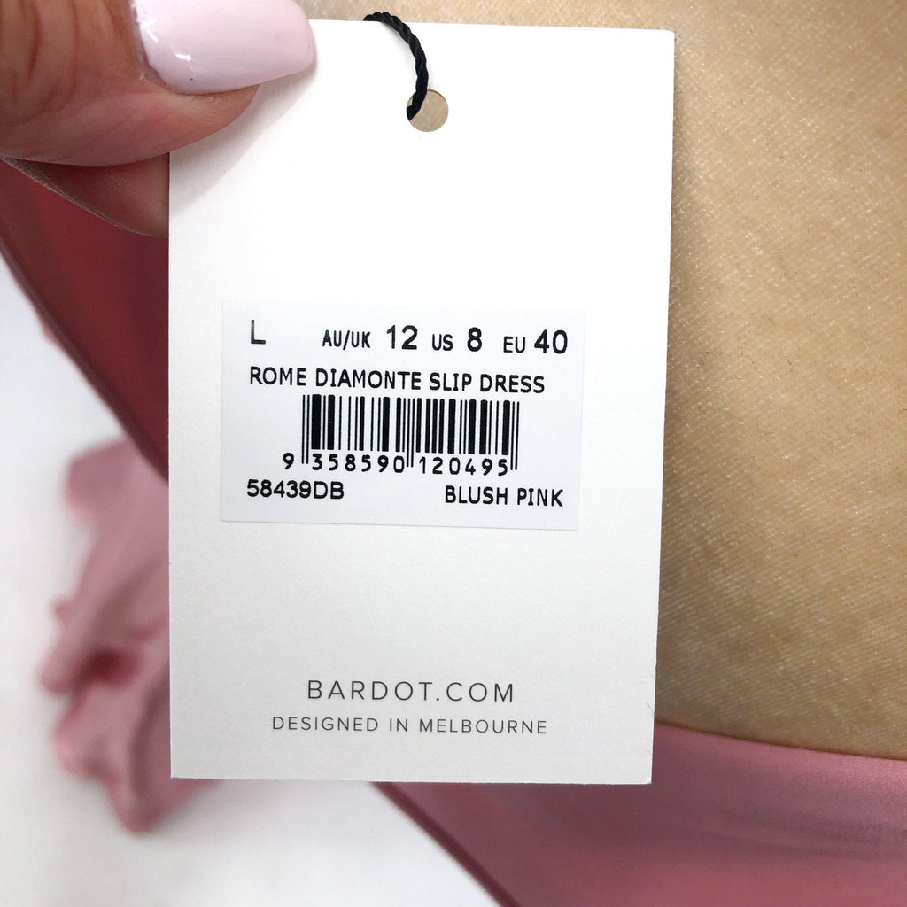 BARDOT Womens Rome Diamonte Slip Dress US Size 8 Blush Pink Open Back V NWT