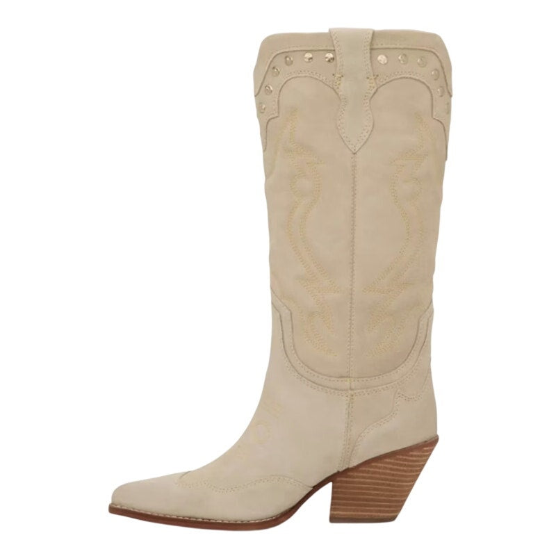 Sam Edelman Womens James Cowboy Boots US 8 M Wide Calf White Ivory Suede NIB