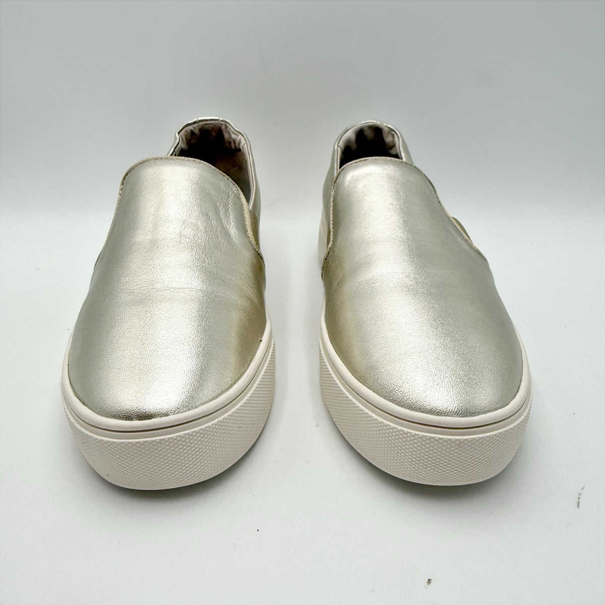 Birdies Womens Swift Casual Sneakers Size 6.5 Gold Metallic Leather Slip On NWOB