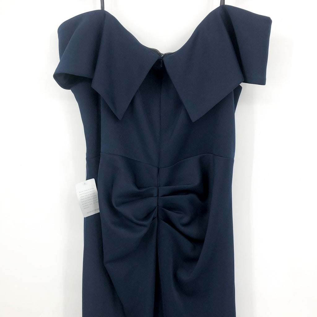 XSCAPE Patti Off the Shoulder Scuba Crepe Dress SIZE 14 Blue Midnight Gown NWT