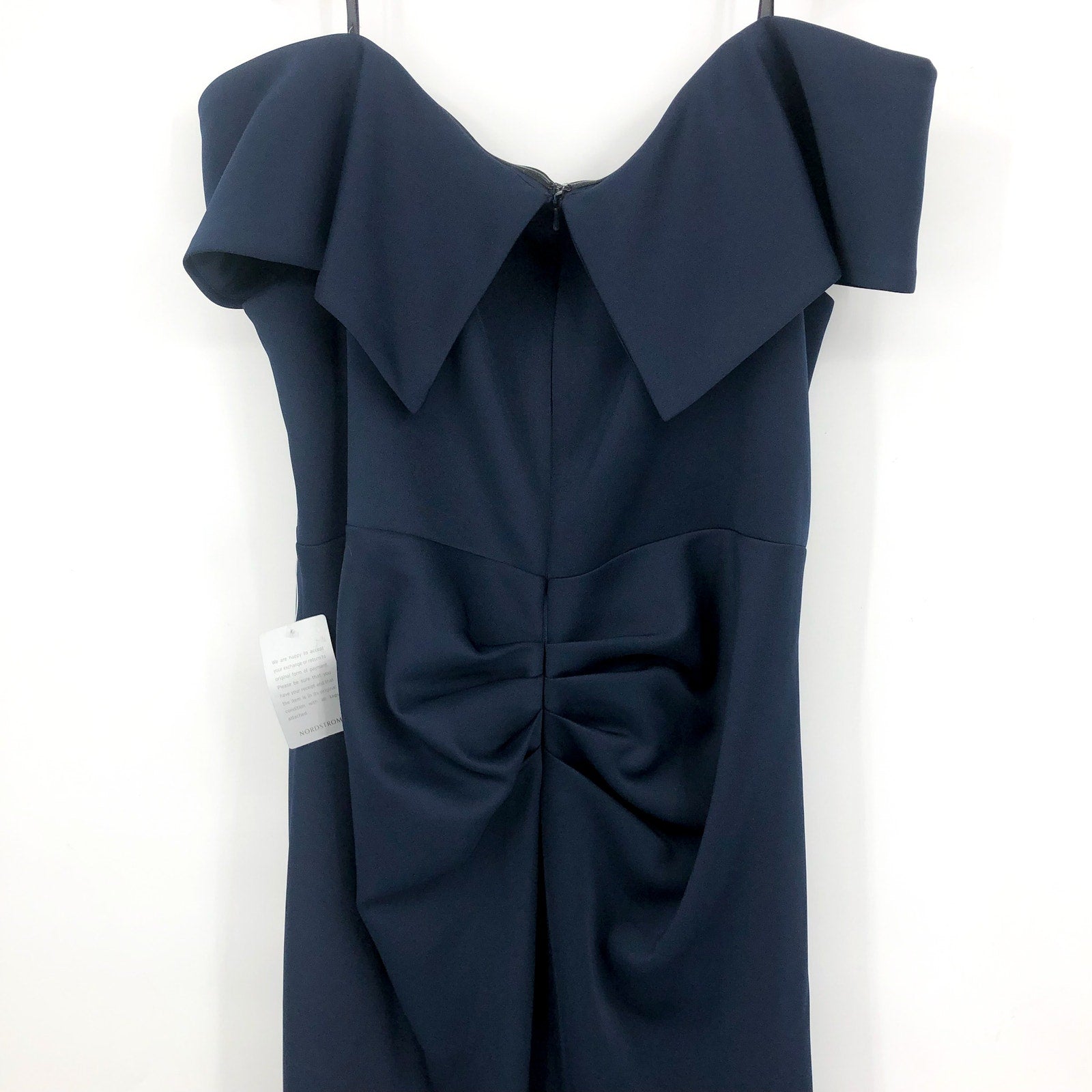 XSCAPE Patti Off the Shoulder Scuba Crepe Dress SIZE 14 Blue Midnight Gown NWT