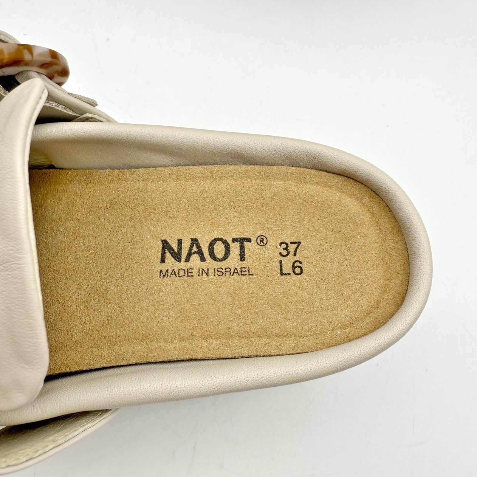 Naot Womens Choice Clogs EU 37 US 6 Ivory Beige Leather Buckle Heel NWOB