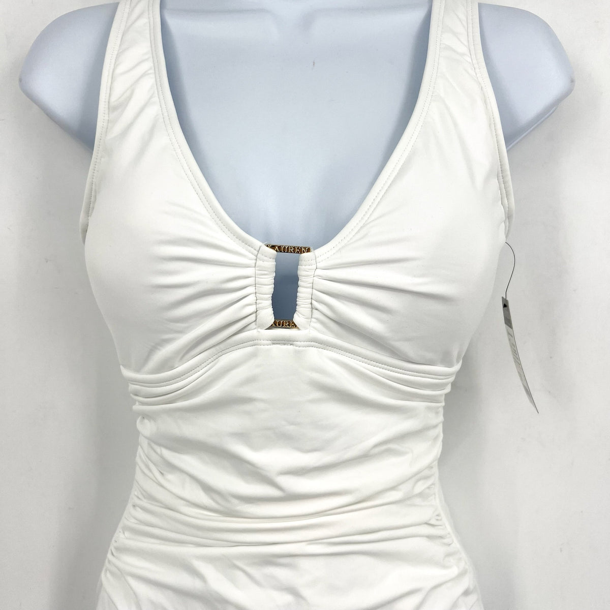 LAUREN RALPH LAUREN One Piece Swimsuit Size 8 White Beach Club Solid Ring NWT