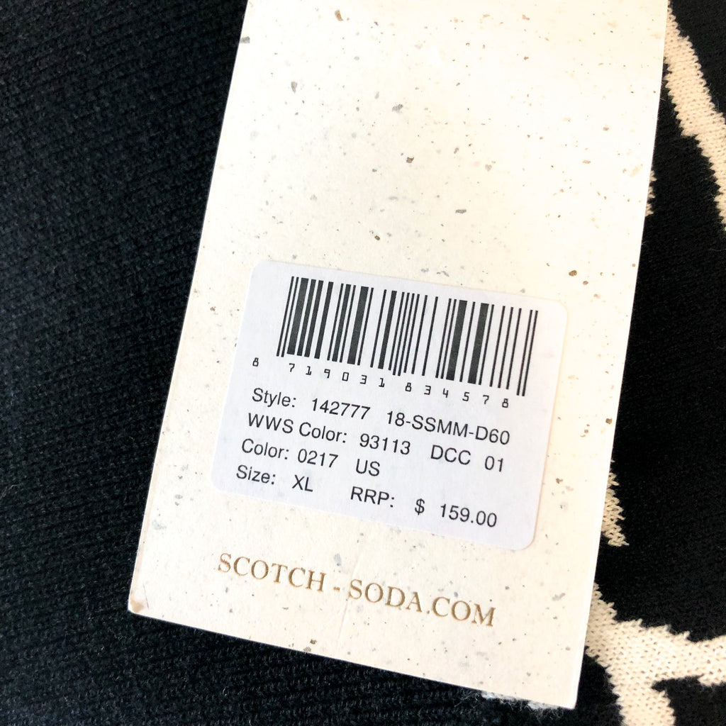 SCOTCH & SODA Mens Pullover Woven Sweatshirt XL Black White Palm Print NWT