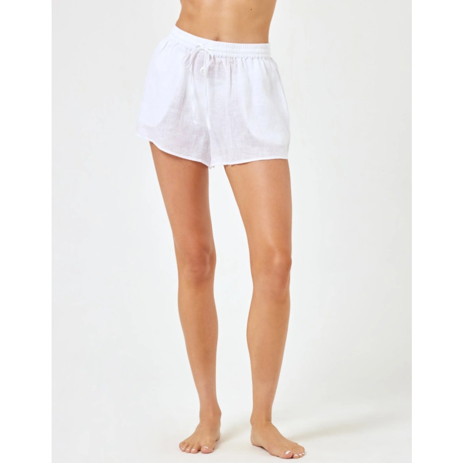 L*SPACE Women's Rio Linen Cover Up Shorts Medium White Drawcord NWT
