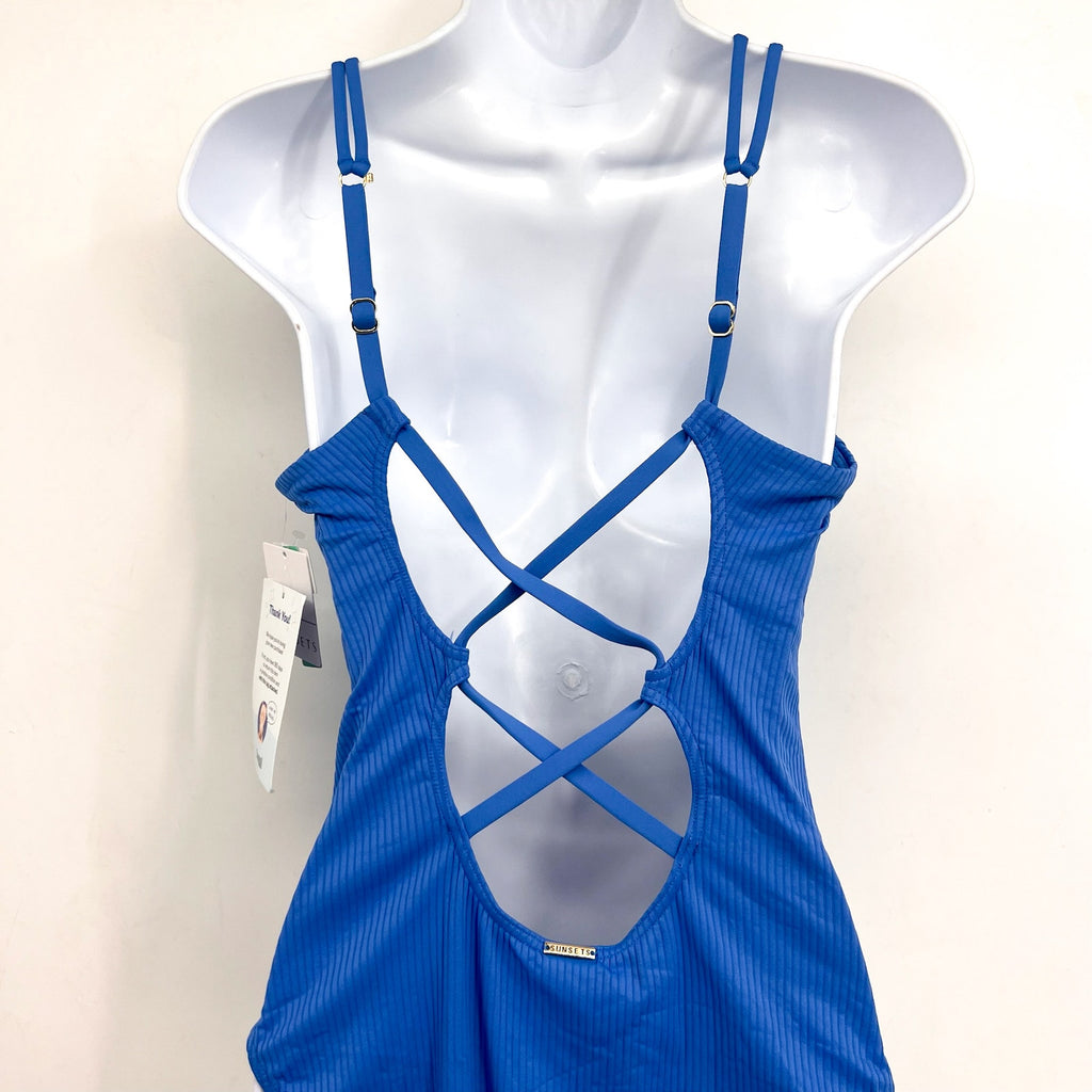 SUNSETS Women's Veronica One Piece Swimsuit Large Harbor Blue Sandbar Rib NWT
